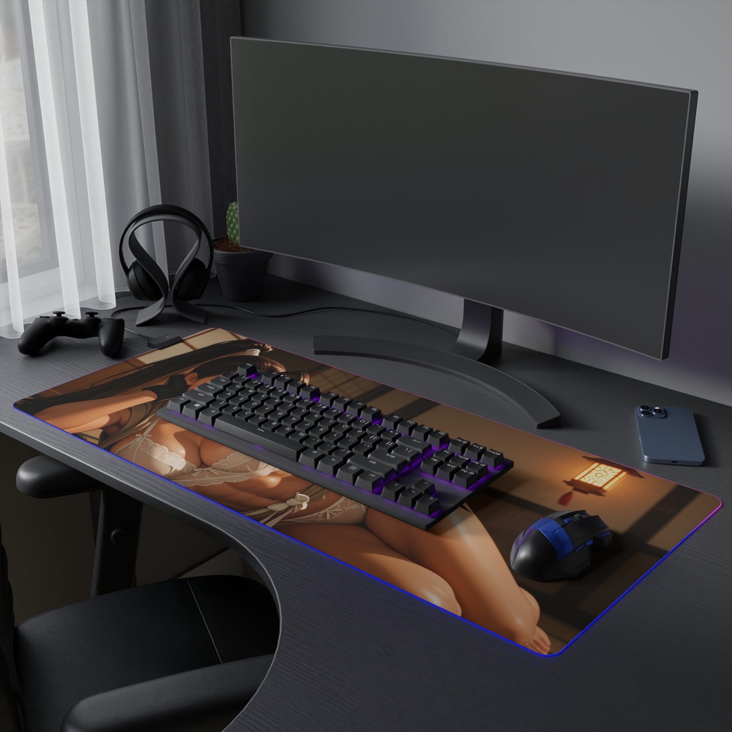 Ibuki Schreibtischunterlage – LED RGB-Pad, Waifu Anime-Mädchen Gaming-Setup