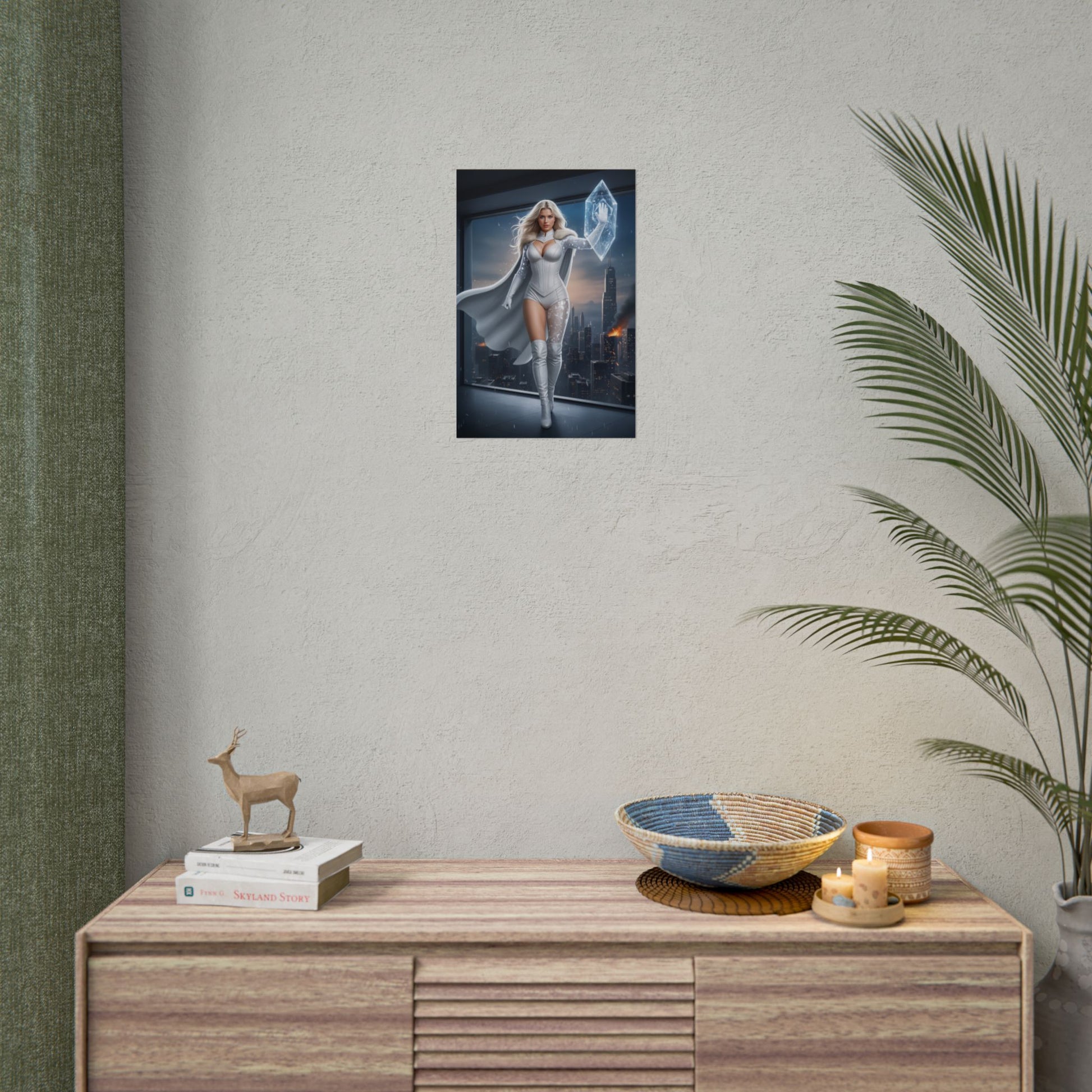 Emma Frost Poster, Marvel X-Men Art Print, Iconic Telepath Hero Wall Decor — stylish wall art of telepathic hero in modern interior