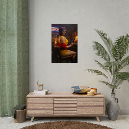 Faye Valentine Poster, Cowboy Bebop Art Print, Iconic Anime Character Wall Decor - cinematic retro sci-fi wall art for anime and gaming rooms