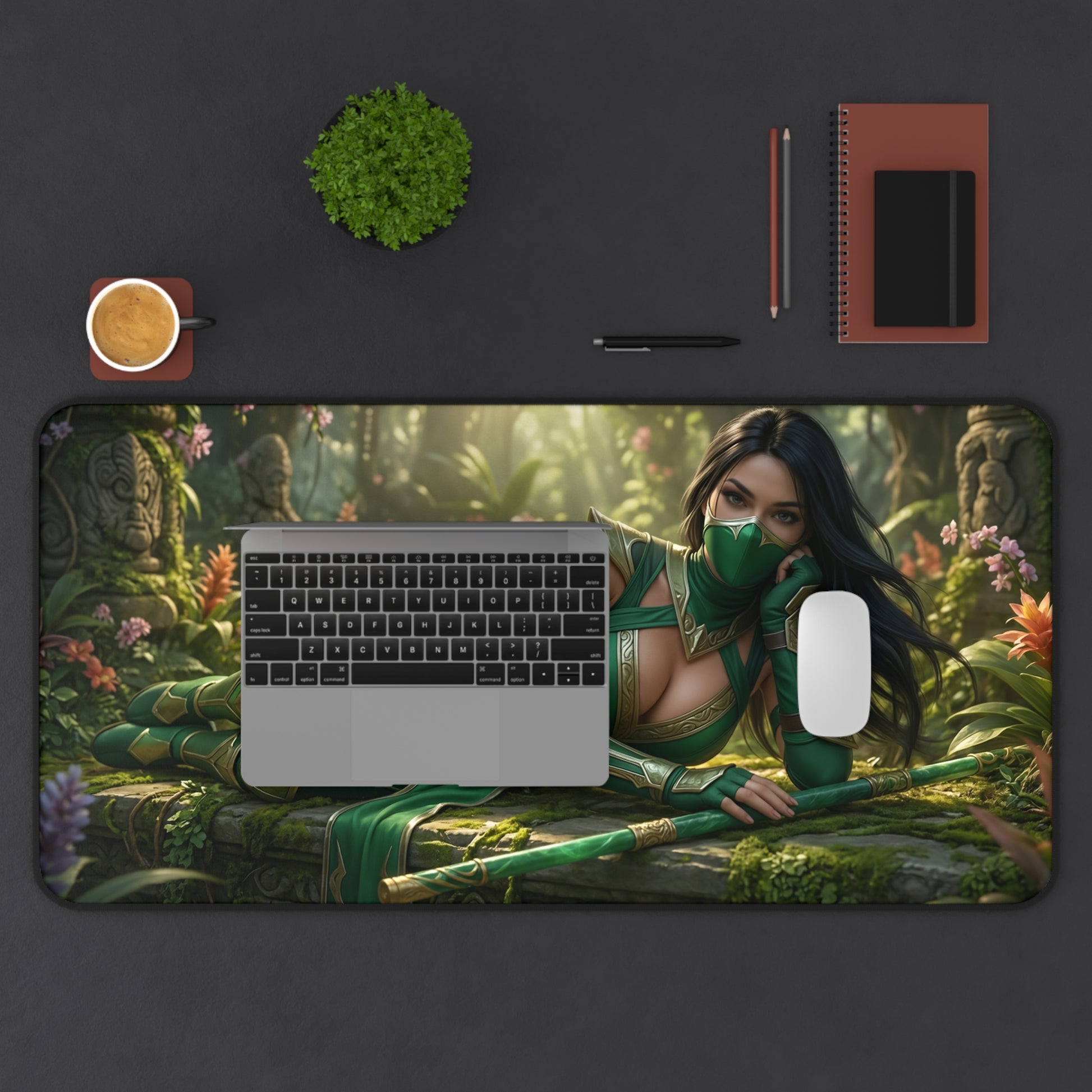 Jade Gaming Mouse Pad, Mortal Kombat Desk Mat, Green Ninja Fighter Setup — premium emerald ninja artwork desk mat for gaming and competitive setups