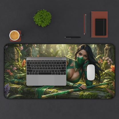 Jade Gaming Mouse Pad, Mortal Kombat Desk Mat, Green Ninja Fighter Setup — premium emerald ninja artwork desk mat for gaming and competitive setups