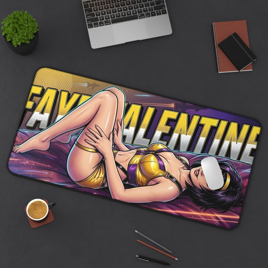 Faye Valentine Desk Mat, Anime Mouse Pad, Retro Sci-Fi Desk Decor showcasing bold anime bounty hunter artwork on a large non-slip gaming desk mat