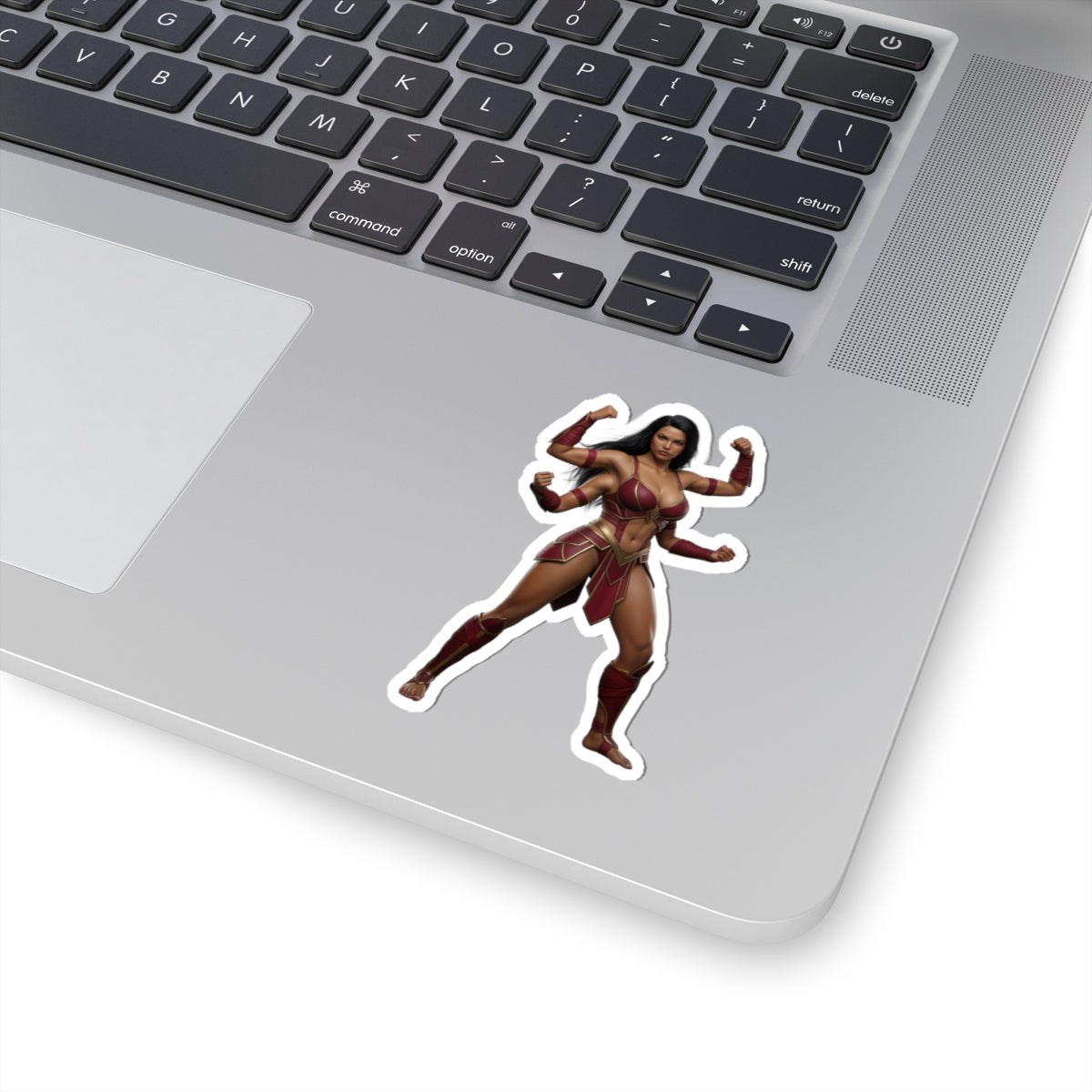 Sheeva Sticker – Mortal Kombat Vinyl Sticker for Laptops & Indoor Decor on a laptop showing glossy durable vinyl decal, vibrant colors and strong adhesive