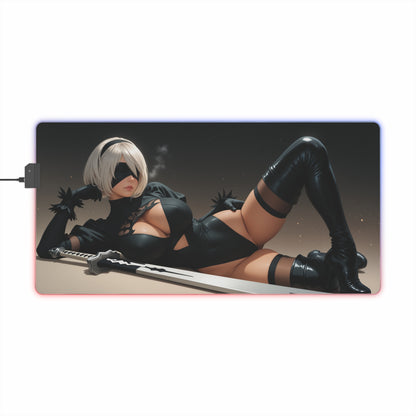 2B Nier Automata Schreibtischunterlage – LED RGB-Pad, Waifu Anime Girl Gaming-Setup