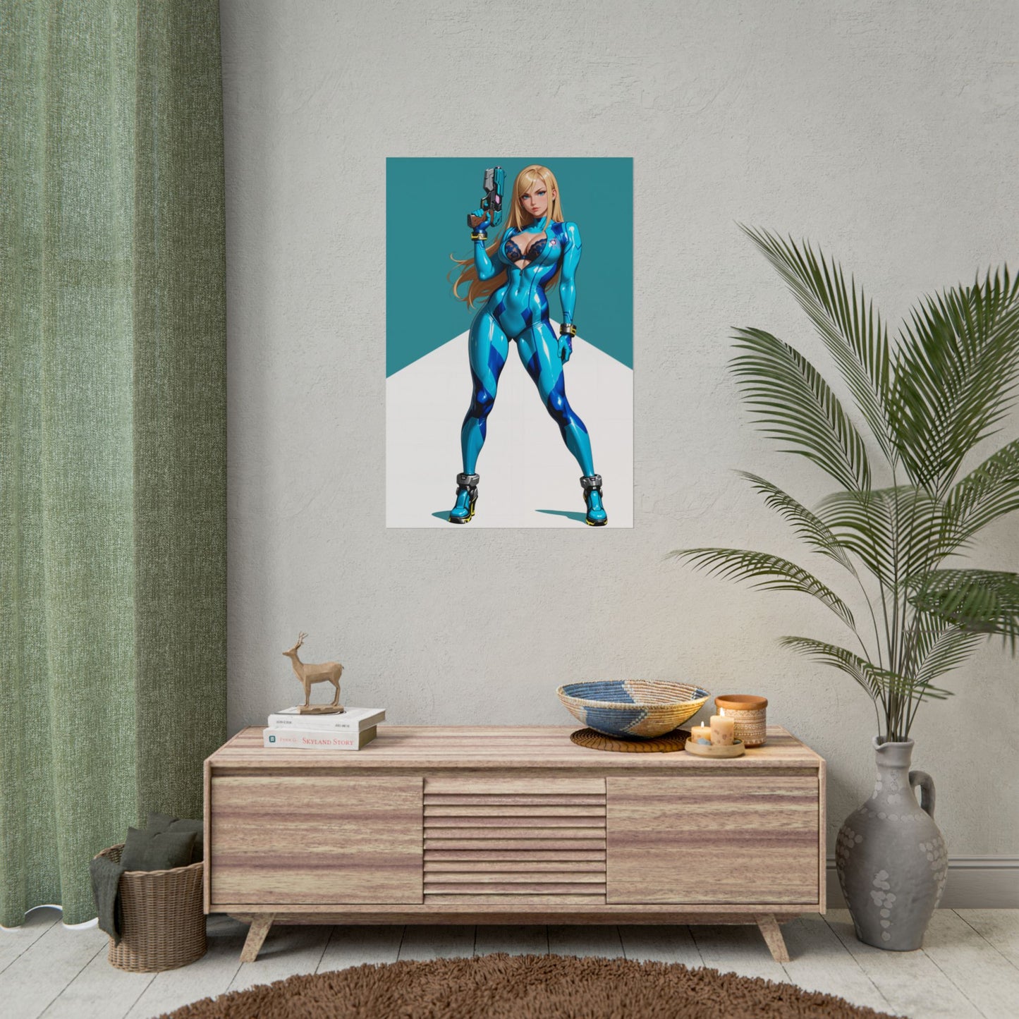 Samus Aran Waifu-Poster, futuristischer Anime-Girl-Kunstdruck, Sci-Fi-Wanddeko