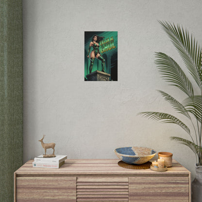 Talia al Ghul Poster / Talia al Ghul Wall Art / Talia al Ghul Art Print / DC Comics Poster - emerald-toned warrior woman on pedestal