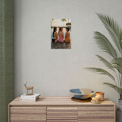 Tifa Aerith and Yuffie Poster, Final Fantasy Art Print – Iconic RPG Trio displayed on wall above dresser in minimalist gaming room
