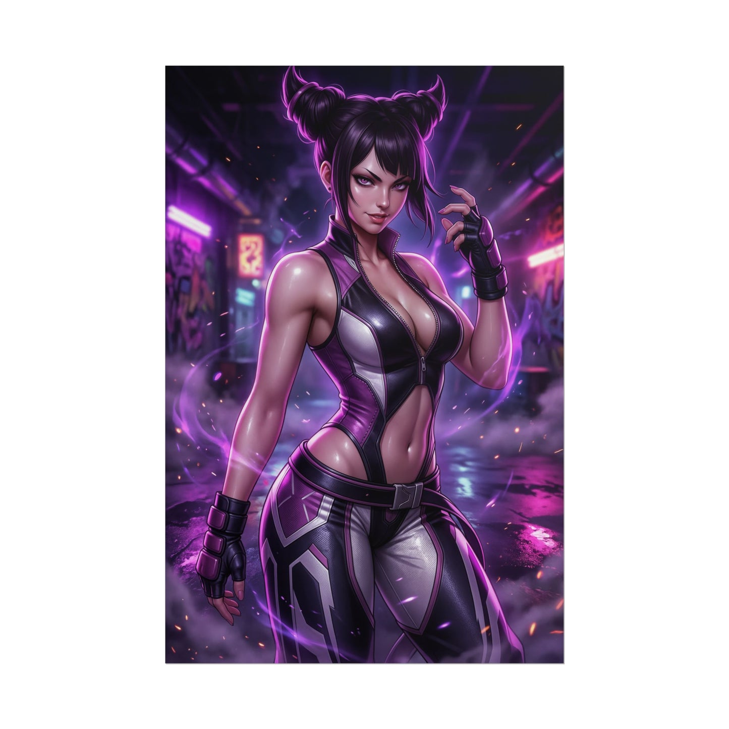 Juri Han Street Fighter Poster Anime Fighter Woman Wall Art Purple Hair Girl Print Fighting Game Character Gaming Room Decor Gift
