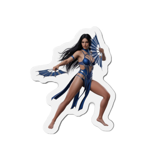 Kitana Magnet – Mortal Kombat Heroine Fridge Magnet, Anime Style Decor showing die-cut vinyl anime-style Kitana with fans in blue outfit