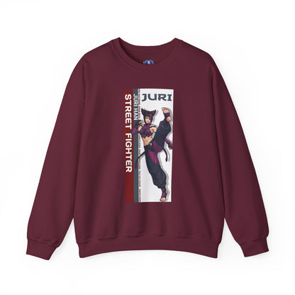 Juri Sweatshirt, Street Fighter Crewneck, Bold Fighting Game Apparel for Fans featuring character artwork on maroon crewneck
