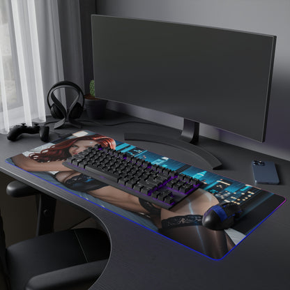 Black Widow Desk Mat – LED RGB Pad, Waifu Hero Anime Girl Gaming Setup