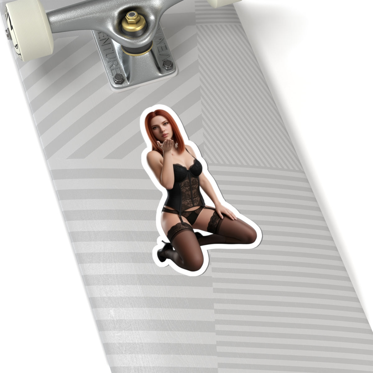 Black Widow Sticker – Comic Heroine Vinyl Sticker for Laptops & Indoor Decor: glossy tactical comic-style vinyl sticker on skateboard