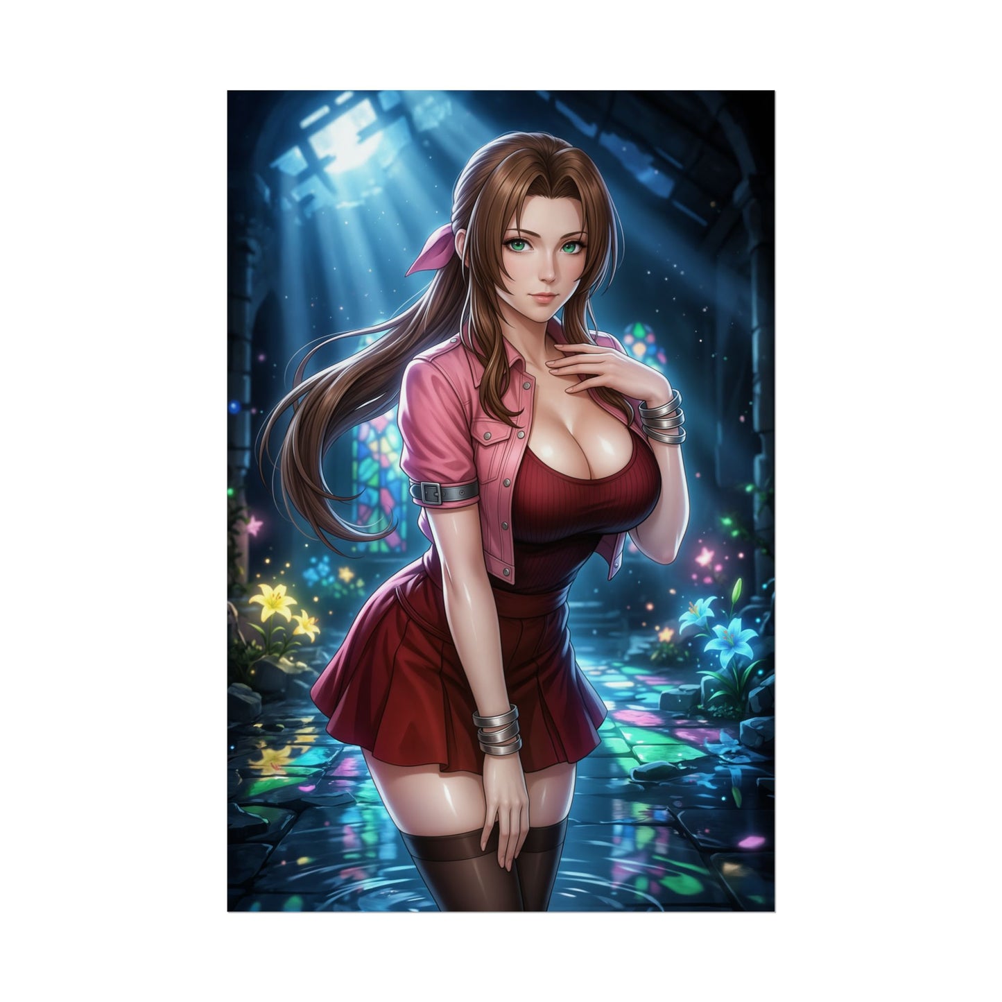 Aerith Gainsborough Final Fantasy VII Poster Anime RPG Wall Art Fantasy Woman Print Brown Hair Girl Character Gaming Room Decor Gift