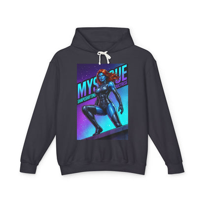 Mystique Hoodie | X-Men Hoodie | Comic Book Villain Pullover - navy streetwear pullover featuring blue Mystique artwork on chest