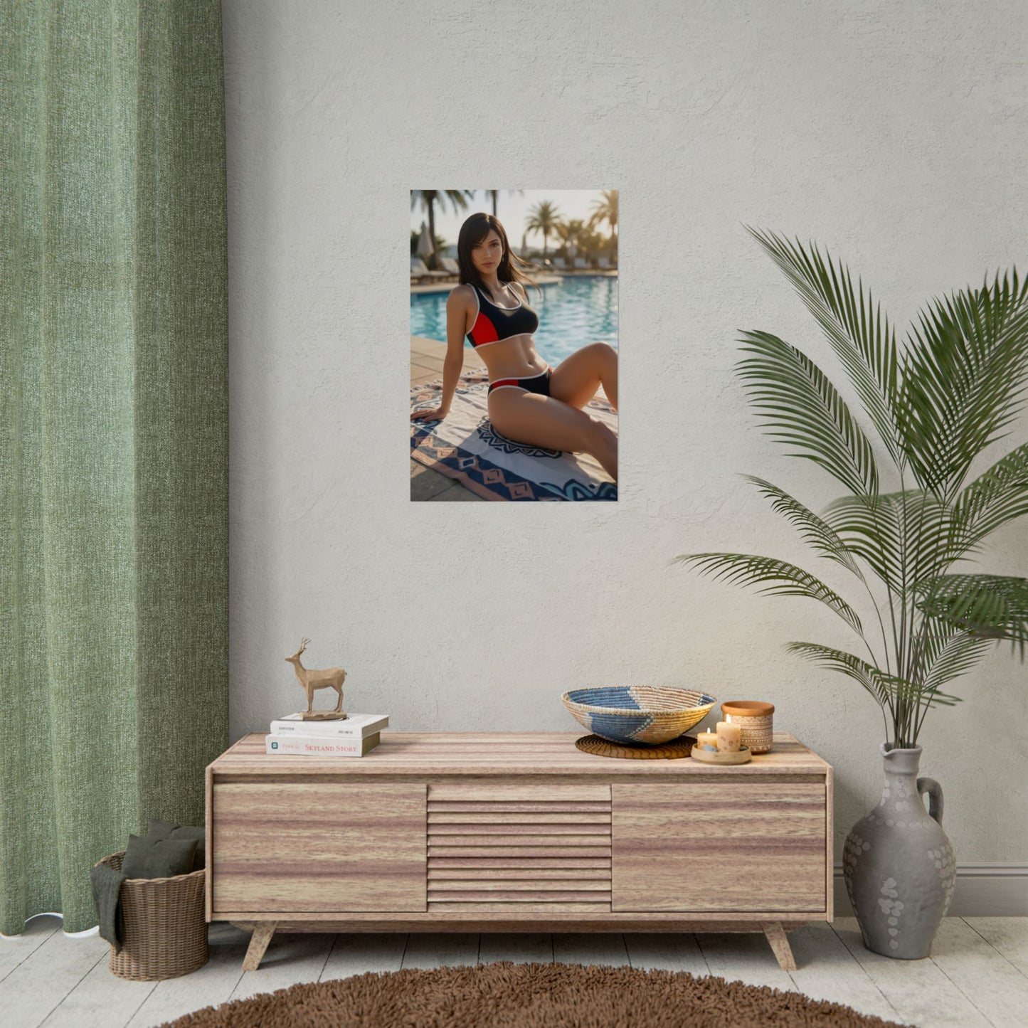 Tifa Final Fantasy Poster – Iconic RPG Heroine Wall Art for Gamer Decor displayed in modern gaming room mockup