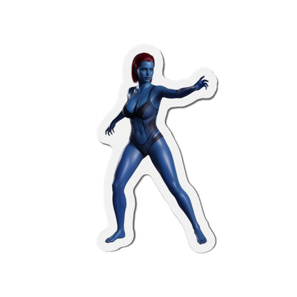 Mystique Magnet – Marvel Mutant Fridge Magnet, Anime Style Decor die-cut vinyl sticker showing blue Mystique in anime-style pose for fridge or locker