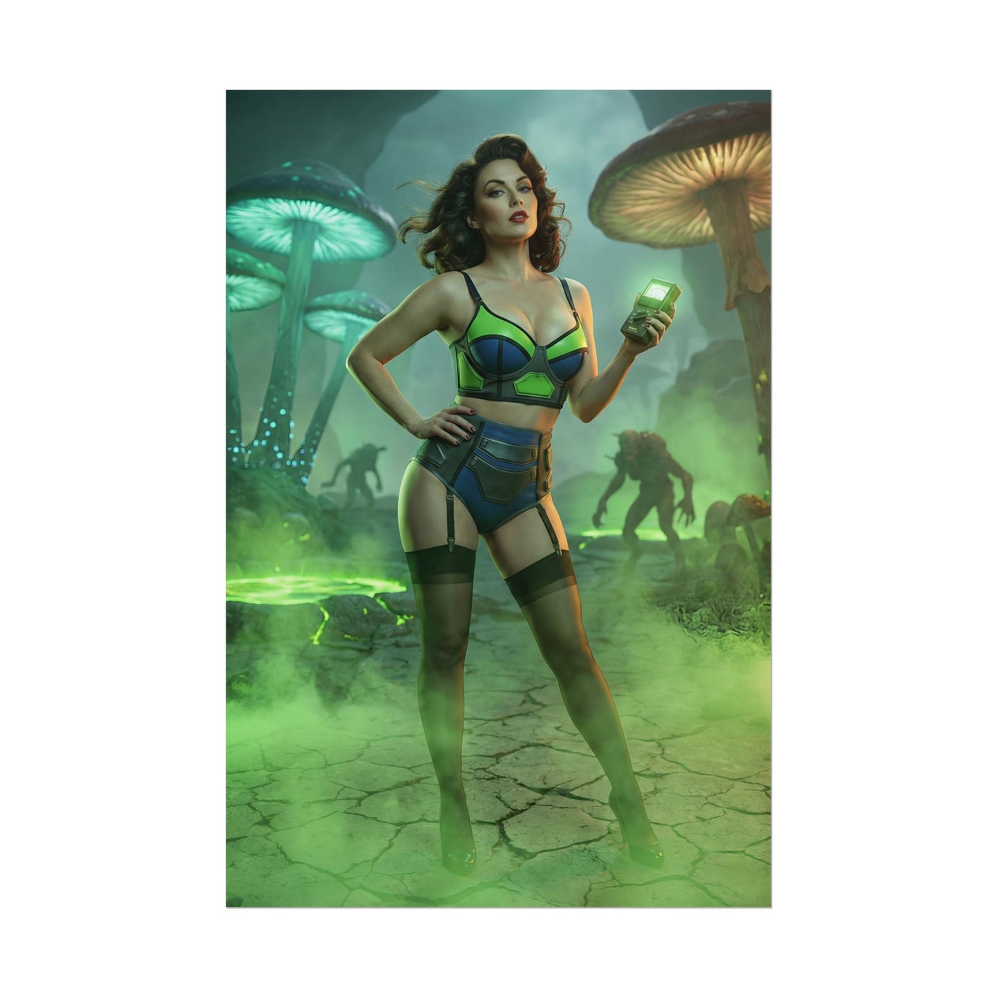 Fallout Mutant Hunter Woman Poster / Fallout Hunter Wall Art / Fallout Hunter Art Print / Fallout Poster featuring confident mutant hunter woman standing strong in toxic wasteland