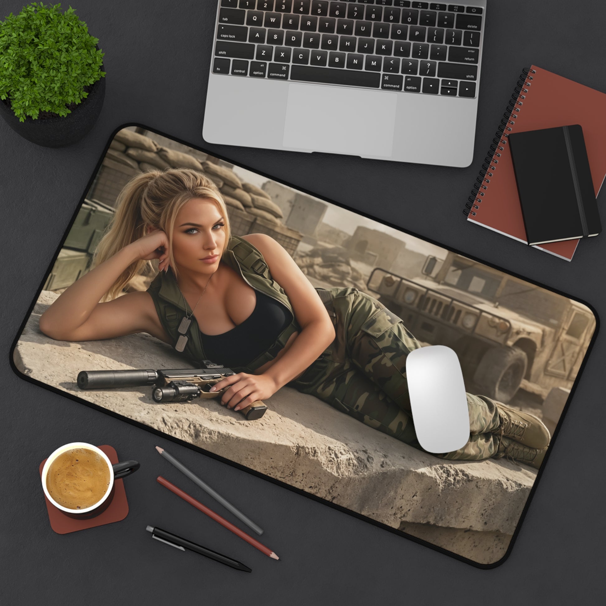 Sonya Blade Gaming Mouse Pad, Mortal Kombat Desk Mat, Special Forces Fighter Setup — HD combat artwork on large desk mat
