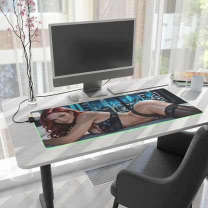 Black Widow Desk Mat – LED RGB Pad, Waifu Hero Anime Girl Gaming Setup
