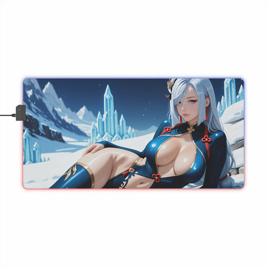 Shenhe RGB Mouse Pad – Genshin Impact LED Desk Mat, Anime Gamer Setup