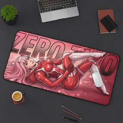 Zero Two Desk Mat, Anime Mouse Pad, Gaming Setup Desk Decor featuring red sci-fi character artwork on large non-slip gaming desk mat