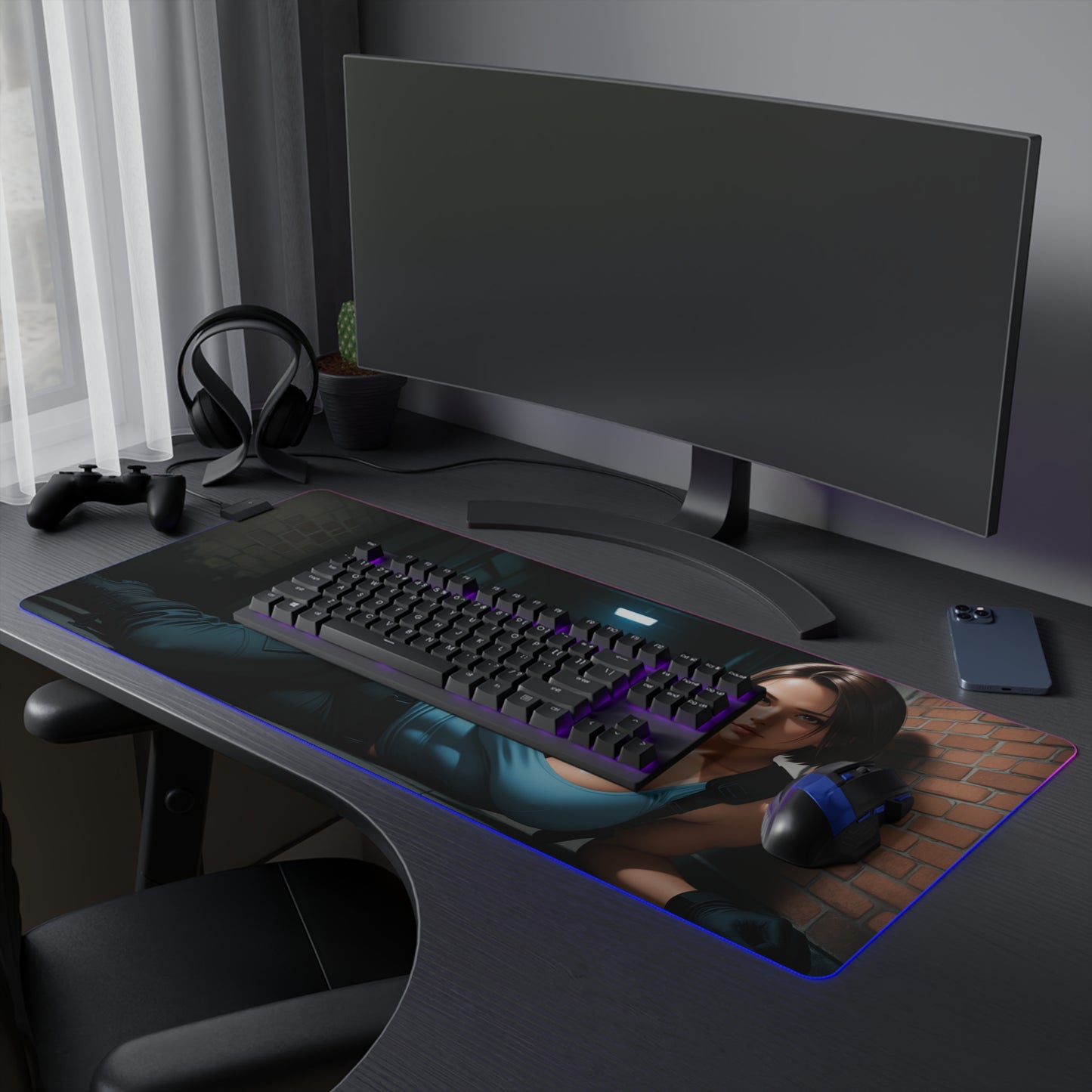 Jill Valentine Schreibtischunterlage – LED RGB-Pad, Waifu Anime Girl Gaming-Setup