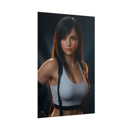 Tifa Lockhart Poster, Final Fantasy VII Art Print, Iconic RPG Fighter - realistic portrait art print for gaming room décor