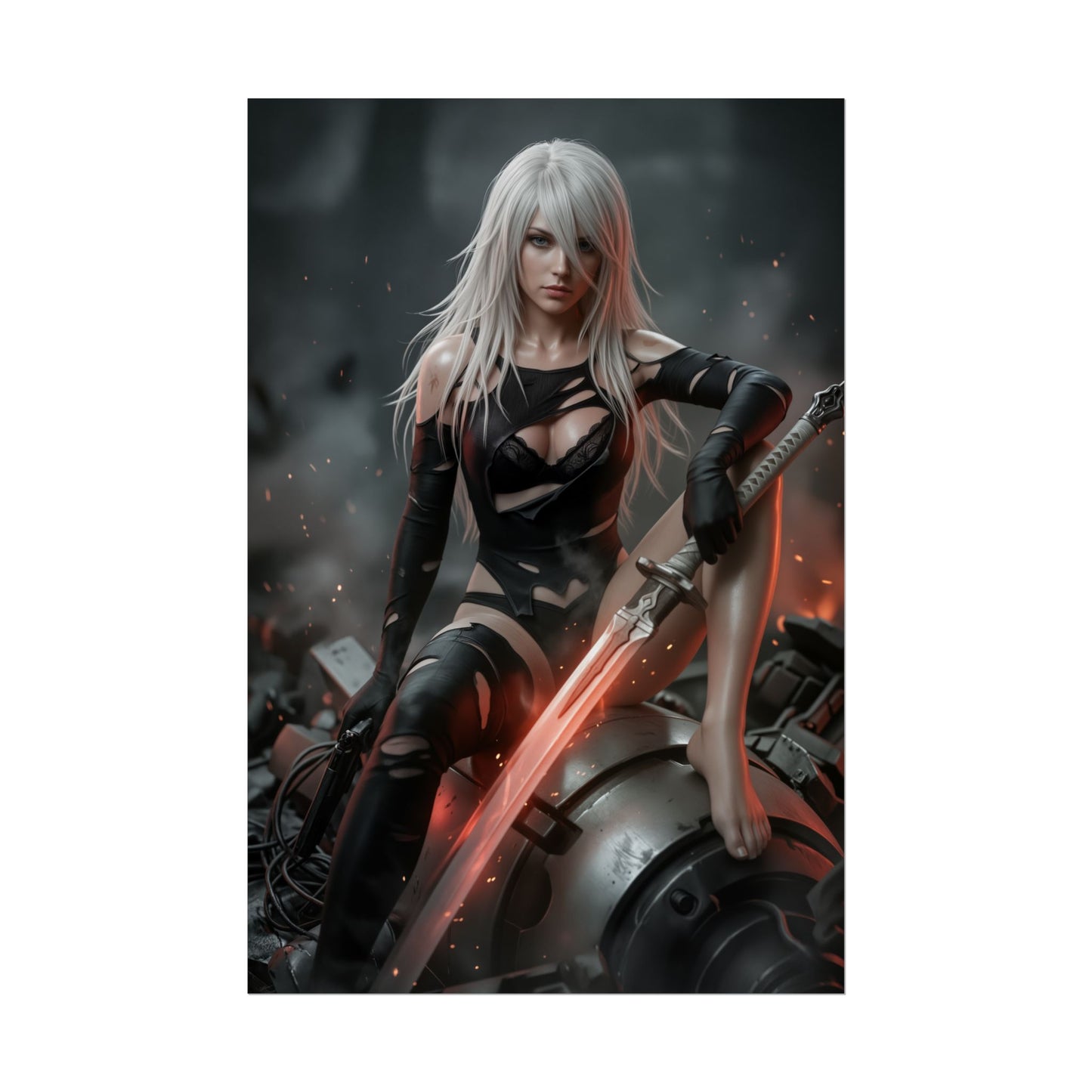 A2 Nier Automata Art Print, Sci Fi Warrior Poster, Android Girl Wall Decor, Gaming Room Wall Art, Gamer Gift