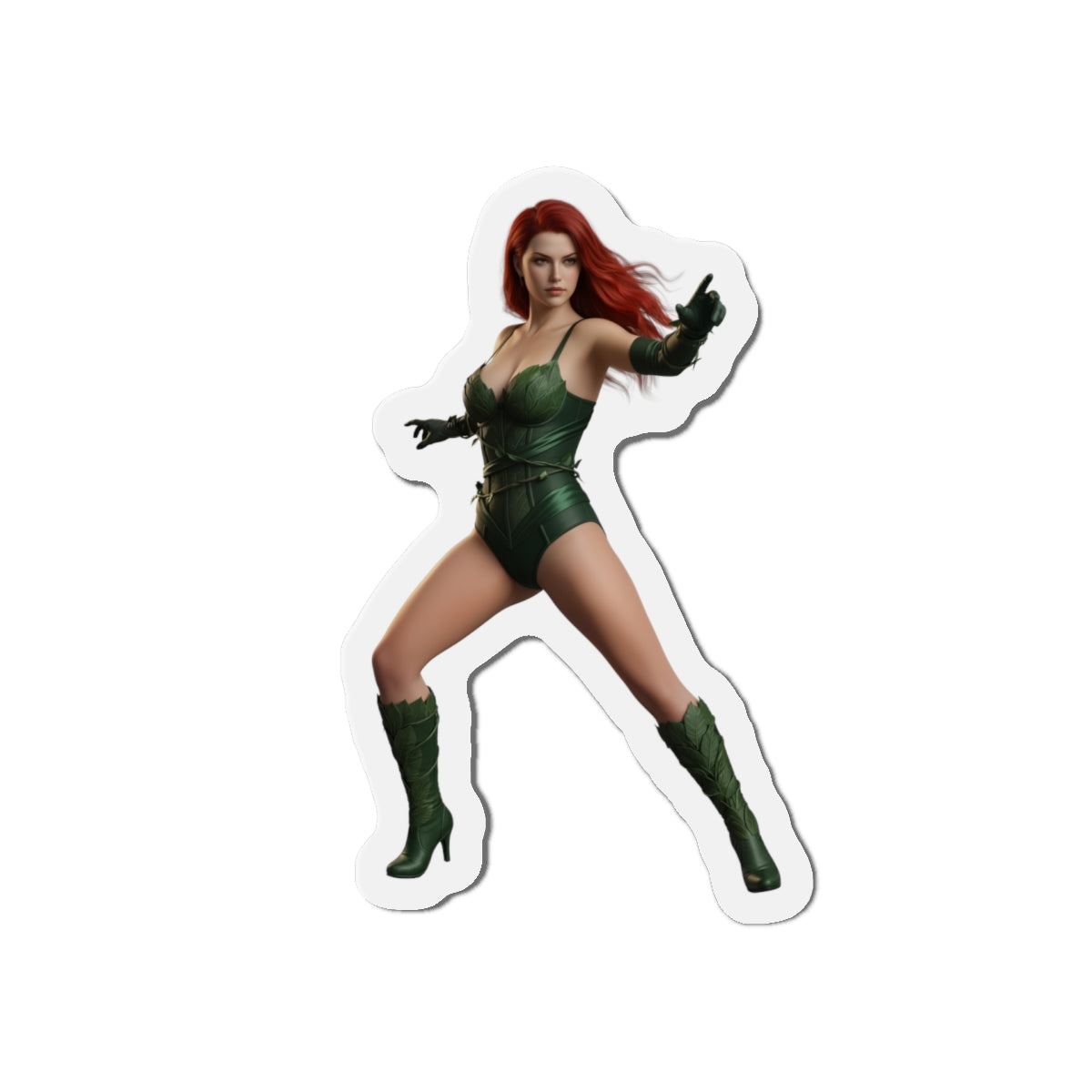 Poison Ivy Magnet – DC Comic Villain Fridge Magnet, Anime Style Decor die-cut vinyl sticker showing Poison Ivy in green costume reaching forward