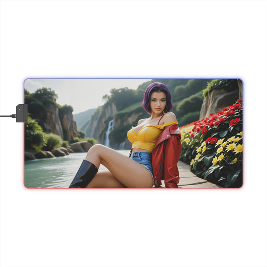 Faye Valentine Schreibtischunterlage – LED RGB Pad, Waifu Anime Girl Gaming Setup