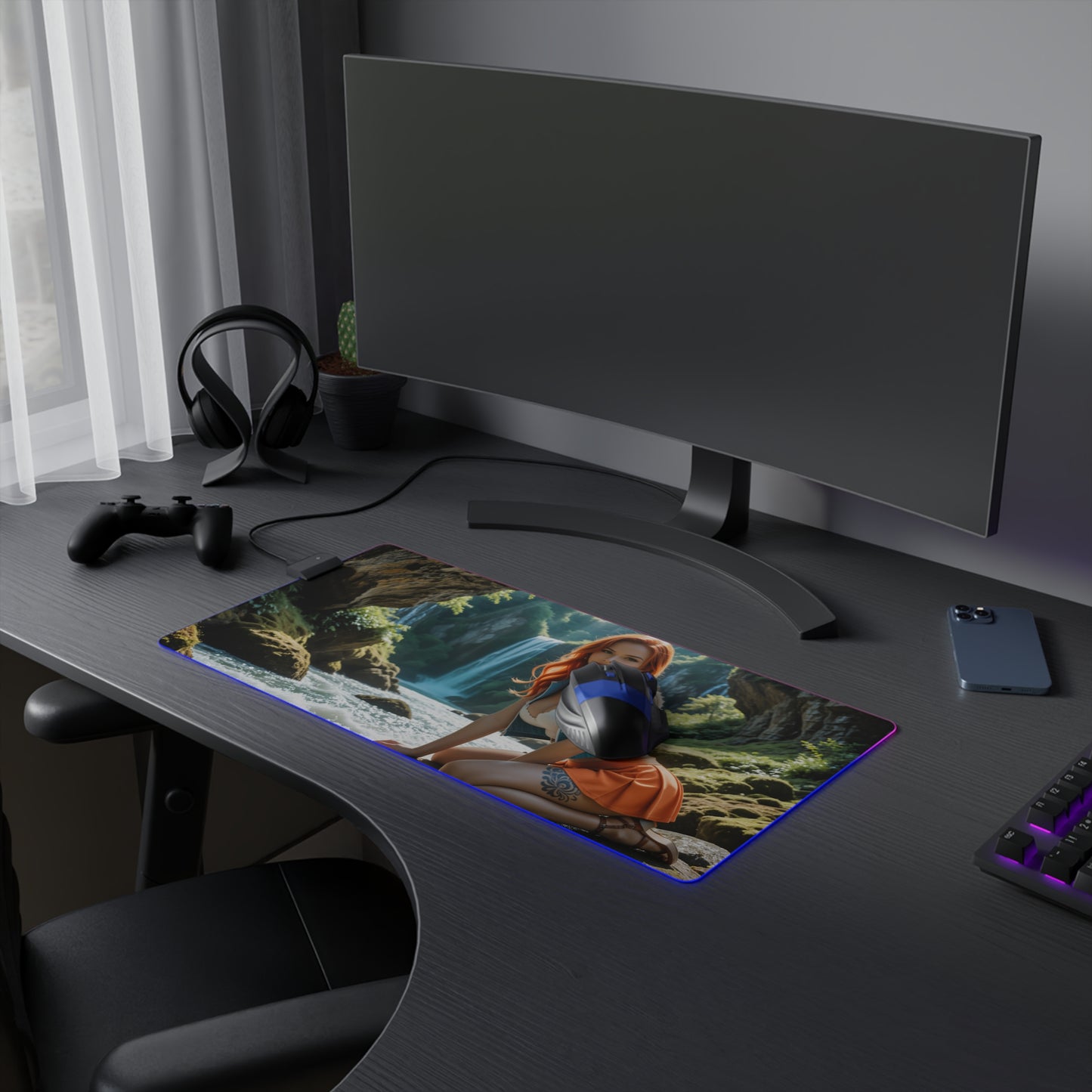 Килимок для столу Nami – світлодіодний RGB-підкладка, елегантний ігровий комплект із зображенням дівчини з аніме Вайфу