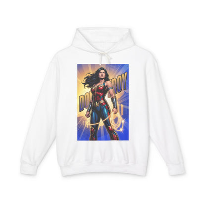 Donna Troy Hoodie | DC Superhero Hoodie | Amazon Legacy Pullover white pullover featuring bold Donna Troy warrior graphic, cotton streetwear hoodie
