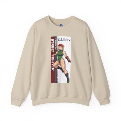 Cammy Sweatshirt, Street Fighter Crewneck, Classic Fighting Game Apparel for Fans — beige crewneck with bold Cammy artwork and green color accents