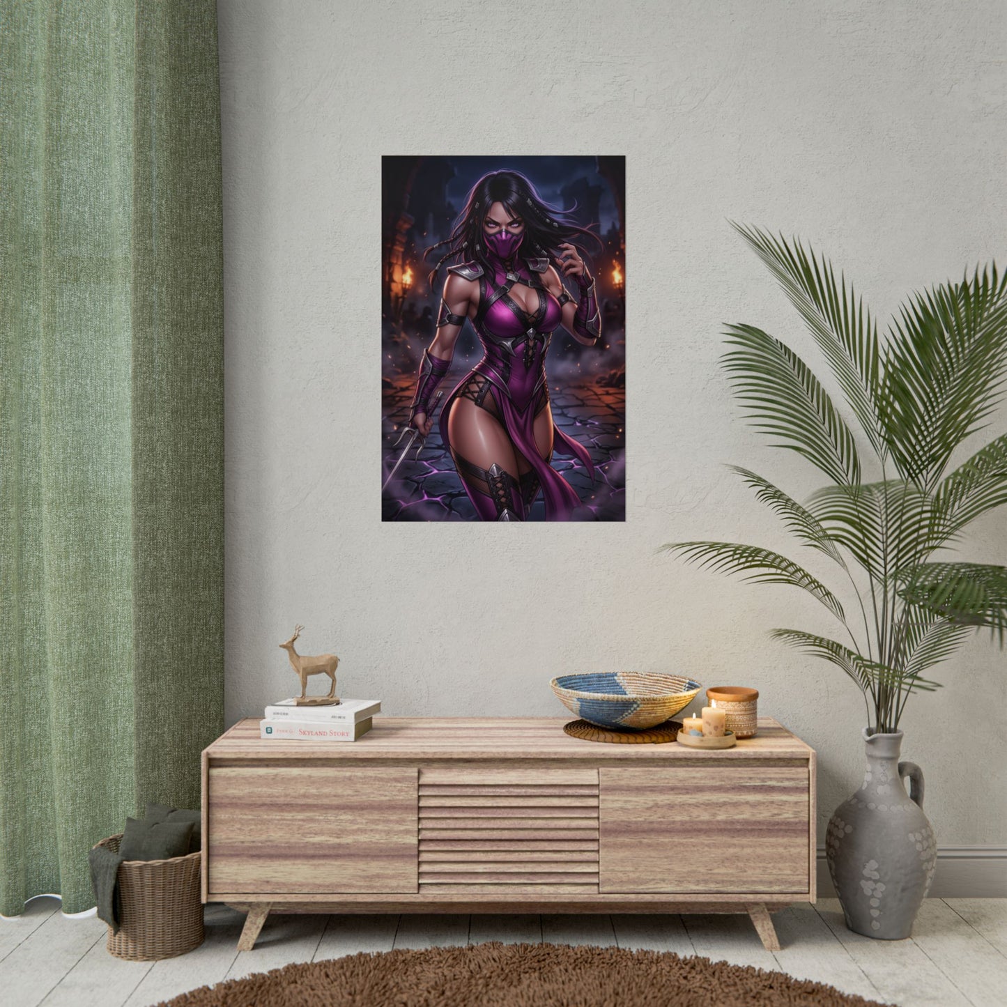 Mileena Mortal Kombat Poster Fighter Woman Wall Art Masked Warrior Girl Print Fighting Game Character Gaming Room Decor Gift
