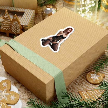 Black Widow Sticker – Comic Heroine Vinyl Sticker for Laptops & Indoor Decor on kraft gift box, glossy durable vinyl, precise colors and bubble-free application