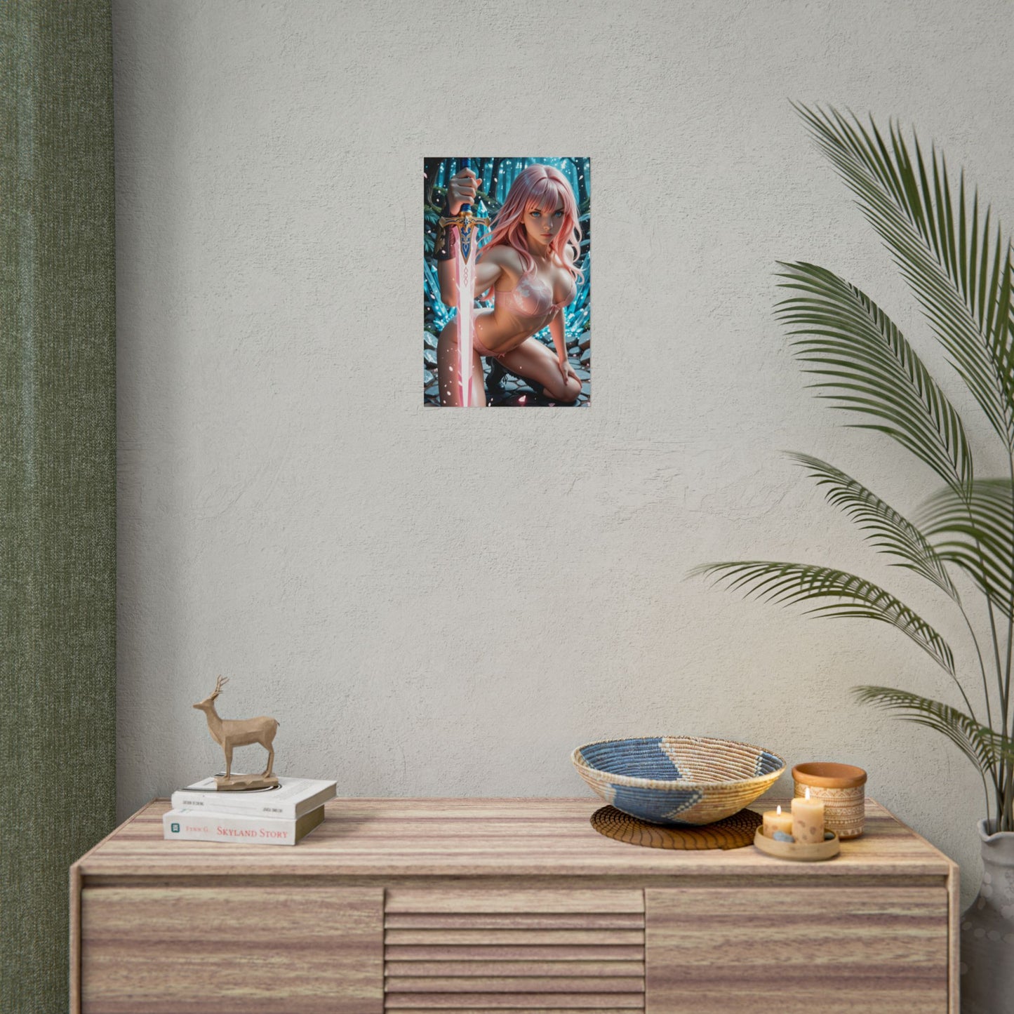 Плакат аніме з блискавкою | Настінне мистецтво фентезійного вайфу для RPG-геймерів