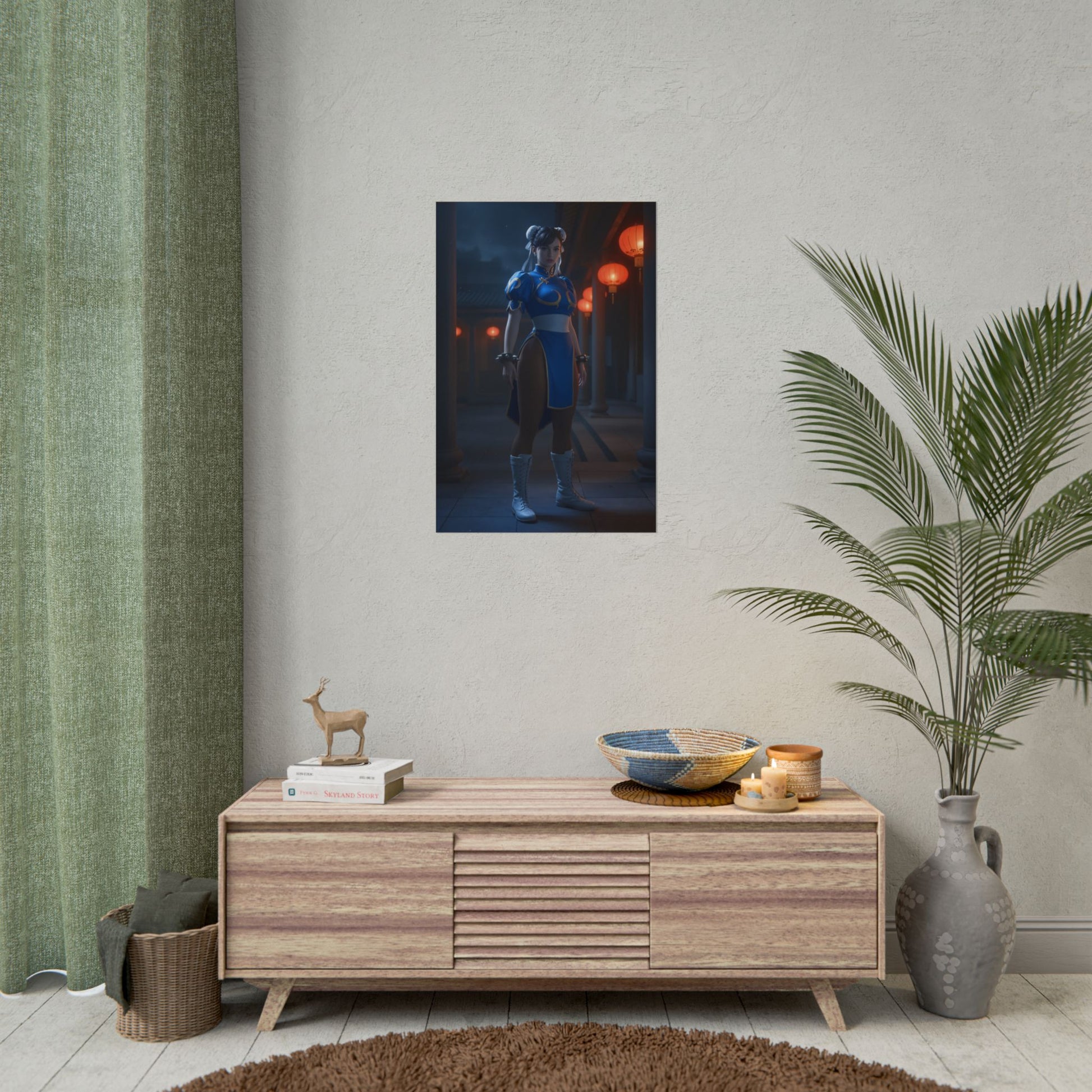 Chun-Li Poster, Street Fighter Art Print – Iconic Fighting Game Heroine on wall in modern gaming room, ultra-high resolution semi-gloss print