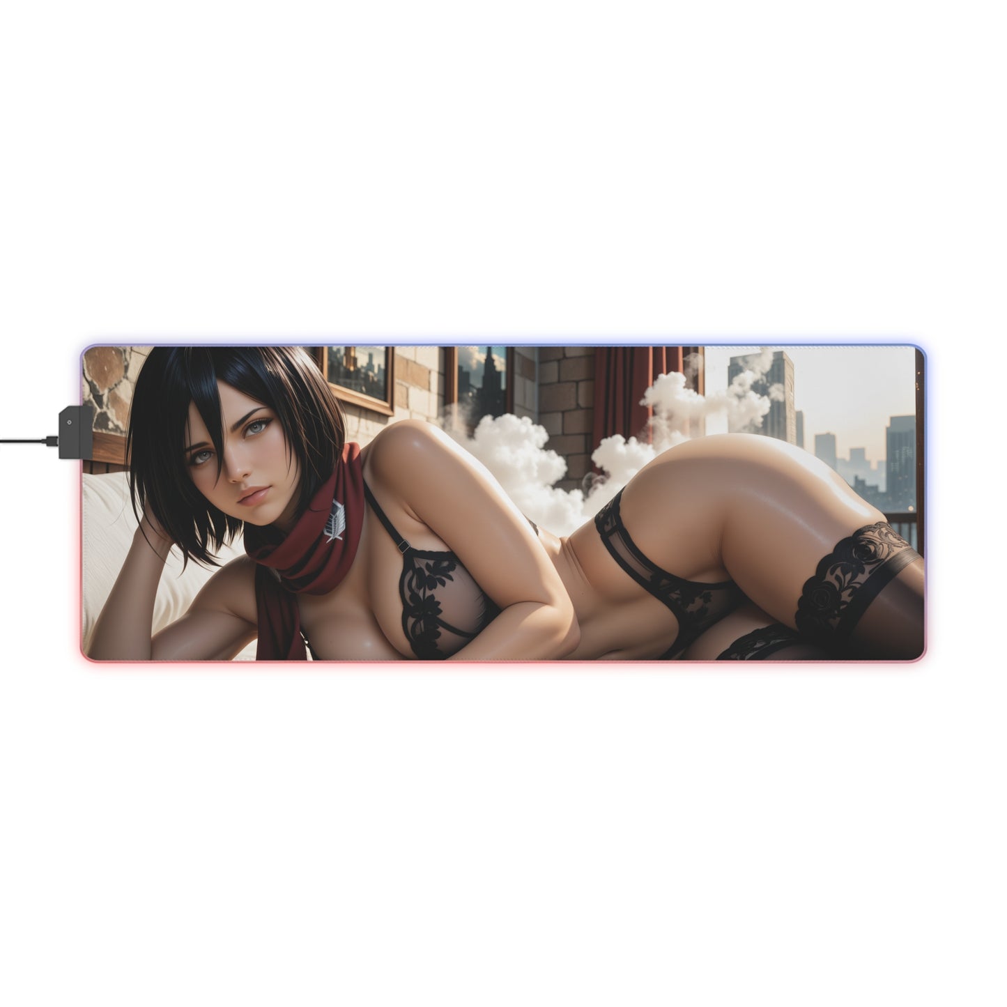 Килимок для столу Mikasa Ackerman – світлодіодний RGB-підсвітлювальний килимок, ігрова конфігурація для дівчат з аніме Waifu