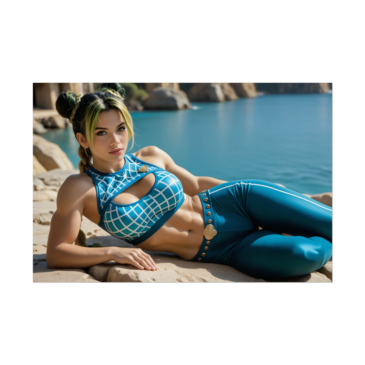 Jolyne Cujoh Anime Poster | Waifu Wall Art for Stand User Otaku Decor featuring Jolyne with braid buns and fierce gaze, ultra-high resolution print