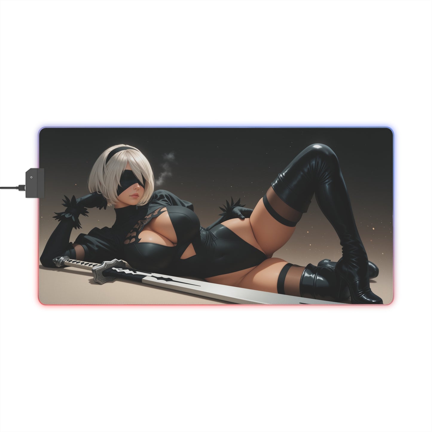 2B Nier Automata Schreibtischunterlage – LED RGB-Pad, Waifu Anime Girl Gaming-Setup