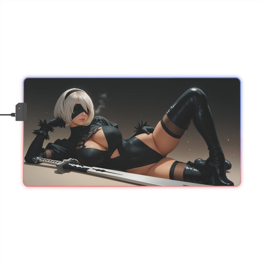 2B Nier Automata Desk Mat – LED RGB Pad, Waifu Anime Girl Gaming Setup