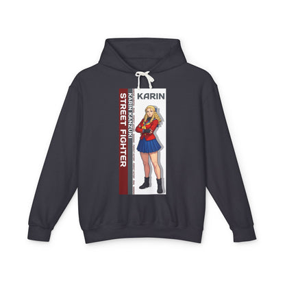 Karin Hoodie | Street Fighter Hoodie | Anime Elegant Fighter Pullover - navy pullover with Karin anime illustration and street fighter text