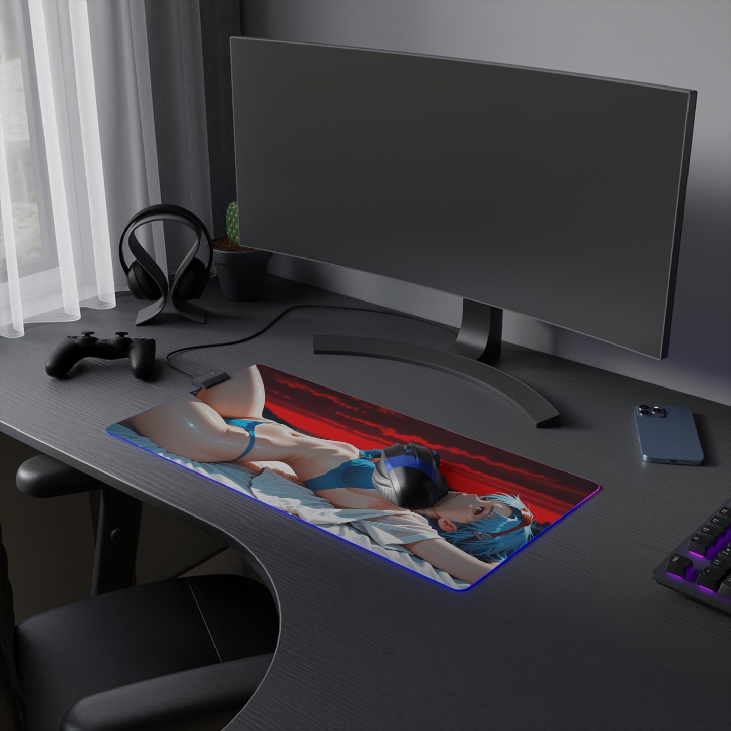 Килимок для столу Rei Ayanami – світлодіодний RGB-підсвітлювальний килимок, ігровий комплект із зображенням дівчини з аніме Waifu