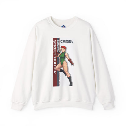 Cammy Sweatshirt, Street Fighter Crewneck, Classic Fighting Game Apparel for Fans - white crewneck with Cammy artwork and green color theme