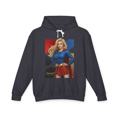 Supergirl Hoodie | DC Comics Hoodie | Anime Superheroine Pullover - navy pullover with anime-style Supergirl illustration, lightweight 100% ring-spun cotton
