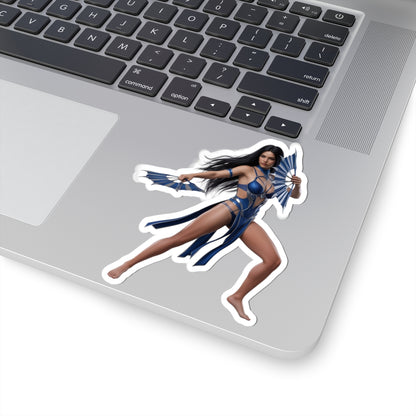 Kitana Sticker – Mortal Kombat Vinyl Sticker for Laptops & Indoor Decor on silver laptop showing glossy, durable vinyl, vibrant colors and crisp detail