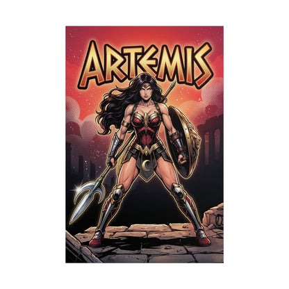 Artemis Poster / Artemis Wall Art / Artemis Art Print / DC Comics Poster featuring fierce armored warrior woman with shield and spear