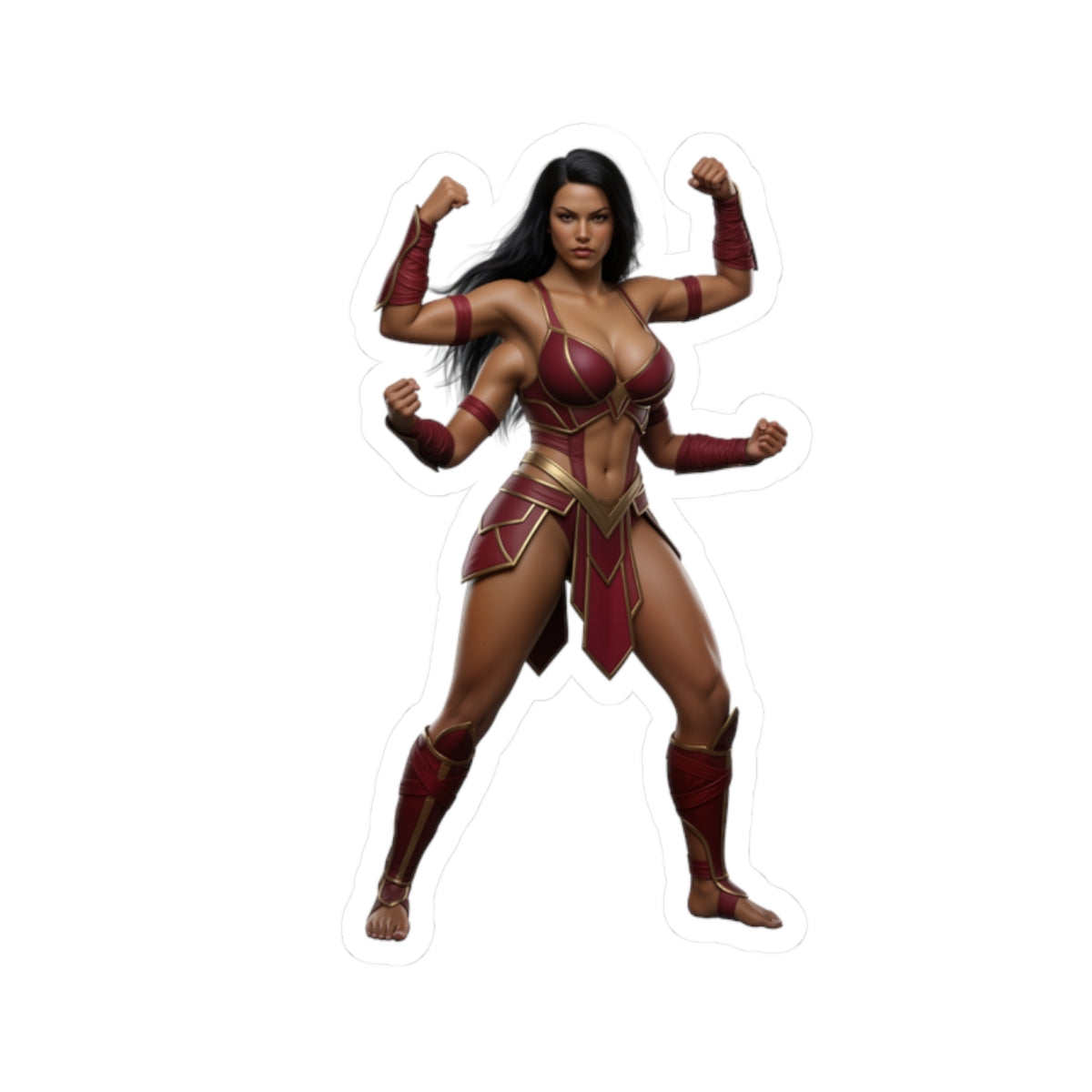 Sheeva Sticker – Mortal Kombat Vinyl Sticker for Laptops & Indoor Decor, glossy durable vinyl showing four-armed warrior in red armor