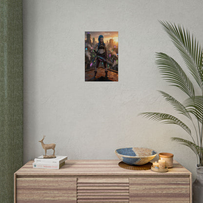 Jinx Poster, League of Legends Art Print, Iconic Chaotic Champion - bold gaming room wall art of Jinx in dynamic urban scene