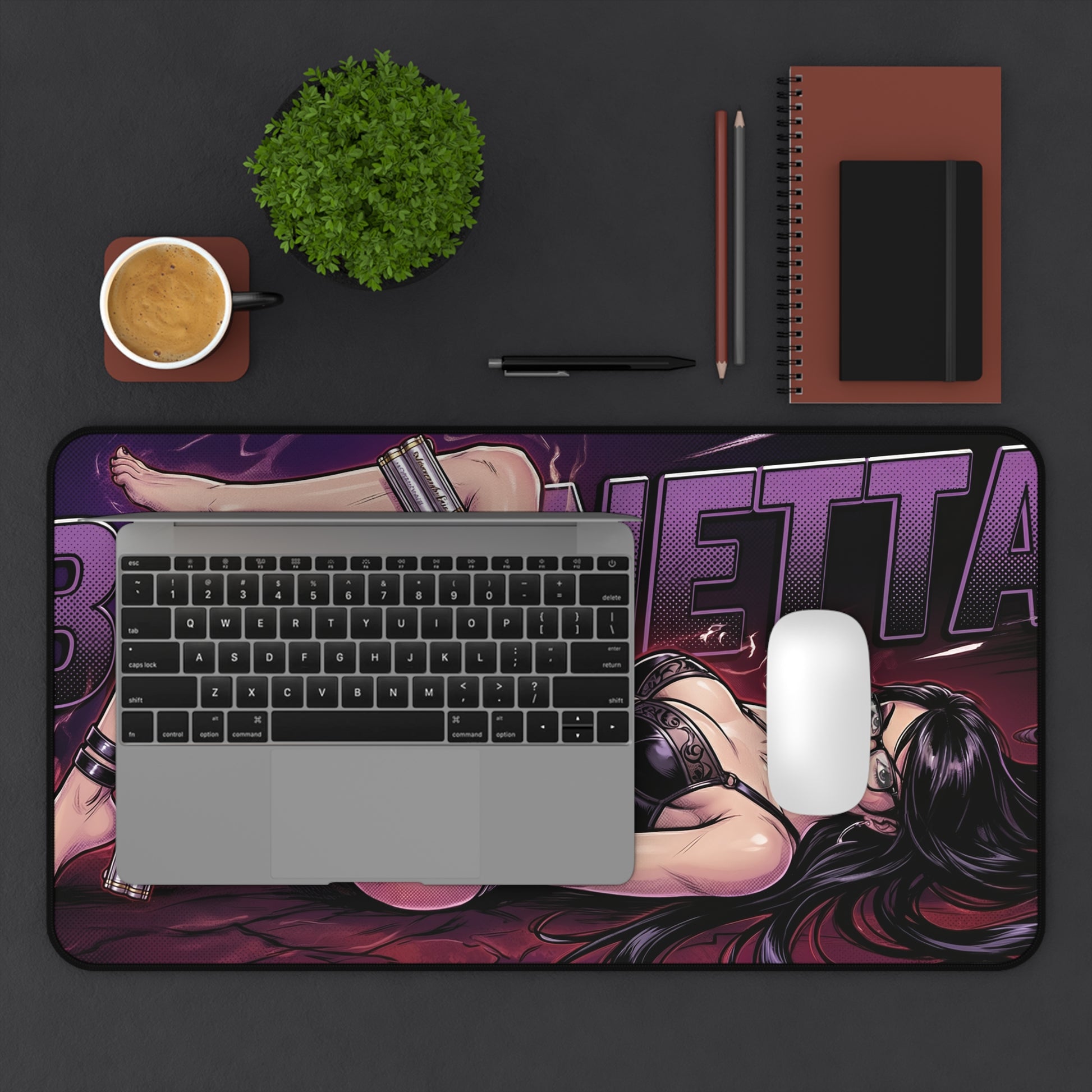 Bayonetta Desk Mat, Action Game Mouse Pad, Stylish Gamer Desk Decor - wide gaming desk mat with character art, stitched edges, non-slip base